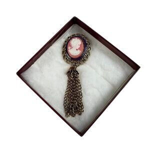 Vintage Costume Cameo Brooch with Dangles - Classic Beauty